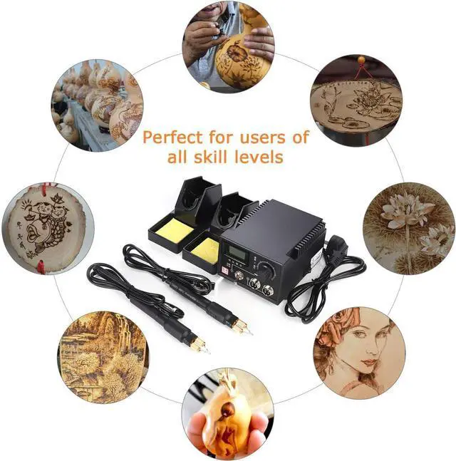 Alt view image 7 of 7 - Wood Burning Tools Kit,110V 60W Professional Pyrography Wood Burning Kit with Dual Pen and Wire Tips for Beginners Adults (Dual Digital Display)