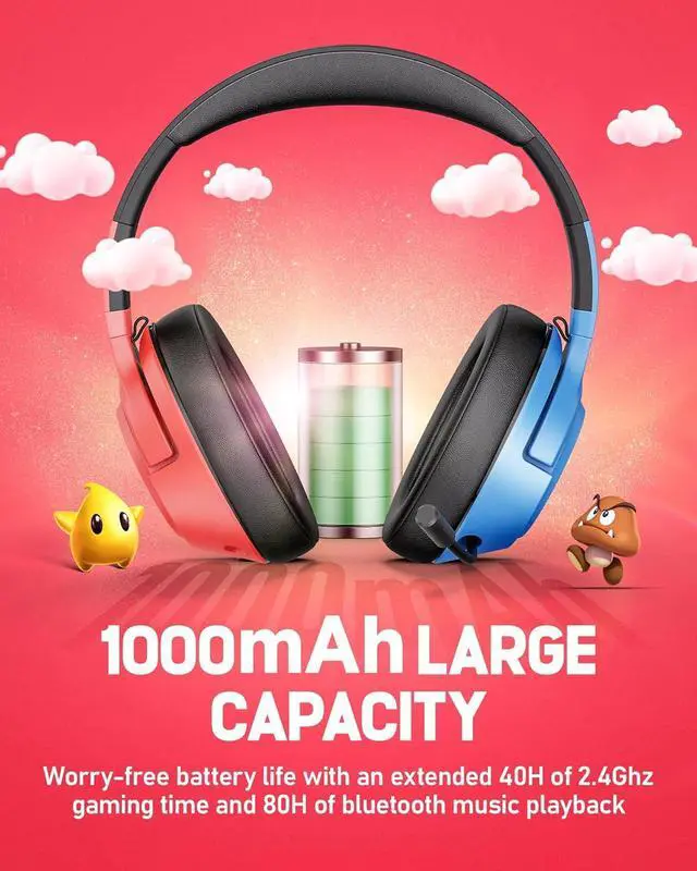 Alt view image 4 of 7 - CG-01 2.4Ghz Wireless Gaming Headset for Nintendo SwitchOLEDLite, Bluetooth 5.4 Gaming Headphones with Noise Cancelling Microphone,40Hr Battery, USB & Type-C Connector for PS5, PS4, PC, Laptop, Mac