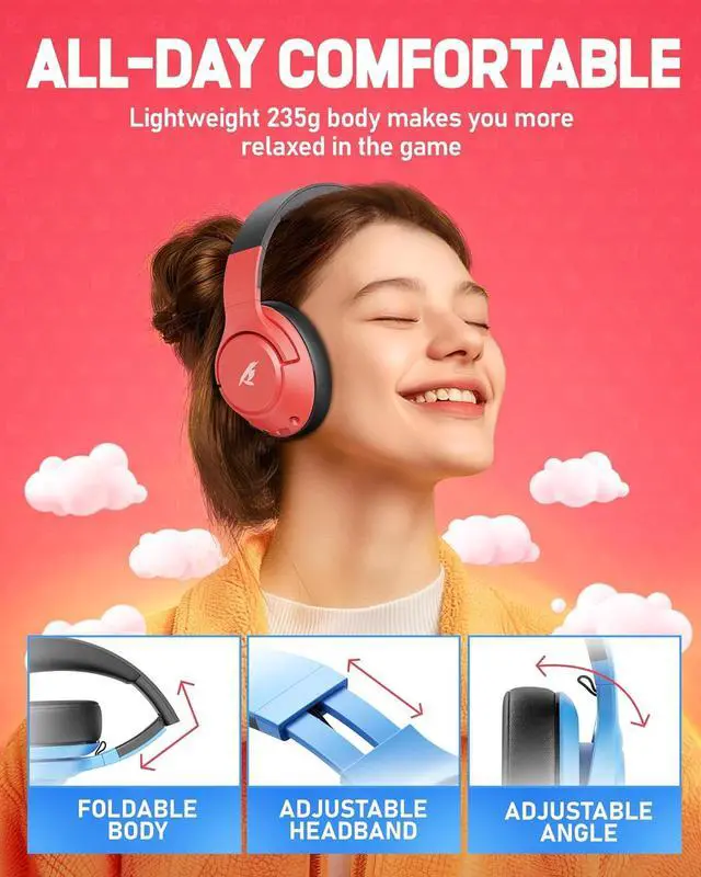 Alt view image 5 of 7 - CG-01 2.4Ghz Wireless Gaming Headset for Nintendo SwitchOLEDLite, Bluetooth 5.4 Gaming Headphones with Noise Cancelling Microphone,40Hr Battery, USB & Type-C Connector for PS5, PS4, PC, Laptop, Mac