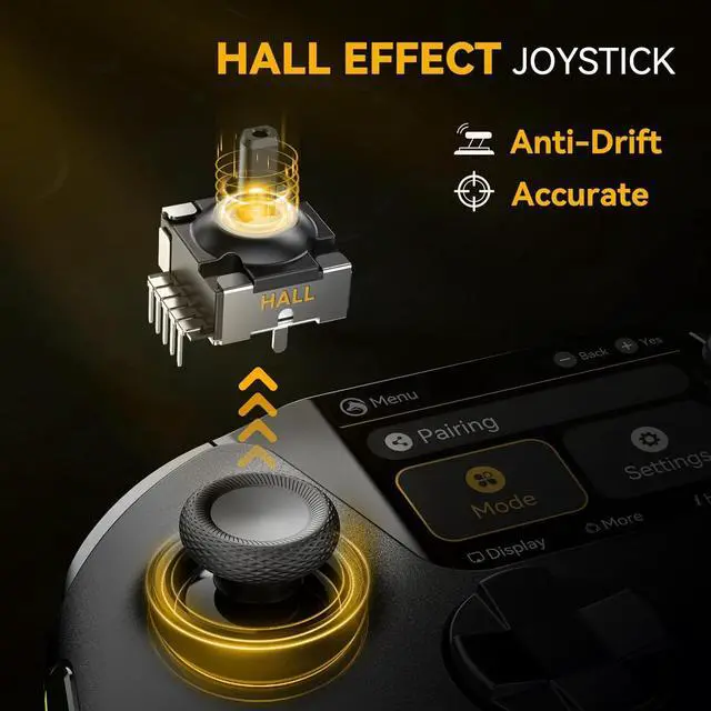Alt view image 3 of 6 - Interactive Screen Wireless Gaming Controller for PC/Switch/iOS/Android,Hall Effect Stick & Trigger,RGB Lighting,Remappable Buttons,1800mAh with Charging Dock (Black)