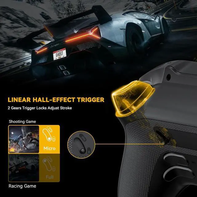 Alt view image 4 of 6 - Interactive Screen Wireless Gaming Controller for PC/Switch/iOS/Android,Hall Effect Stick & Trigger,RGB Lighting,Remappable Buttons,1800mAh with Charging Dock (Black)