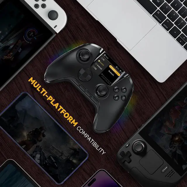 Alt view image 5 of 6 - Interactive Screen Wireless Gaming Controller for PC/Switch/iOS/Android,Hall Effect Stick & Trigger,RGB Lighting,Remappable Buttons,1800mAh with Charging Dock (Black)