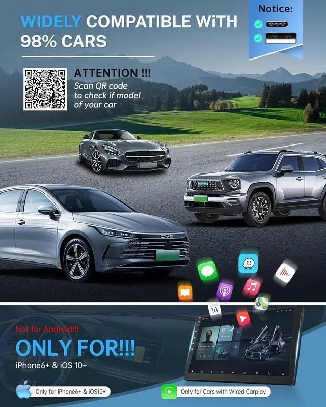 Alt view image 7 of 7 - Wireless CarPlay Adapter for  iPhone (2024 Upgraded) - Multi-User Seamless Connection for Convert Wired to Wireless Car Play Adapter - No Latency from iOS 10+ to Screen w/USB C (Gray)