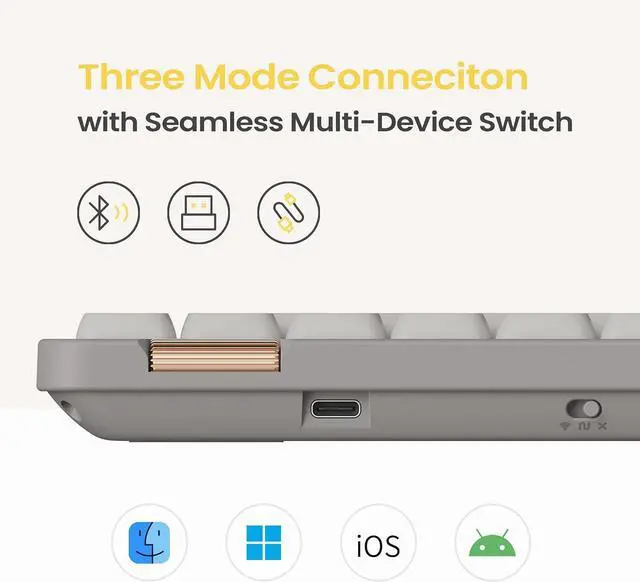Alt view image 5 of 7 - Flow Lite 100 Keys Low Profile Mechanical Keyboard, Swappable Rechargeable Wireless Keyboard with 2.4G Receiver, Bluetooth and Wired Connection for Windows, Mac/Specter Linear Switches (Marble)