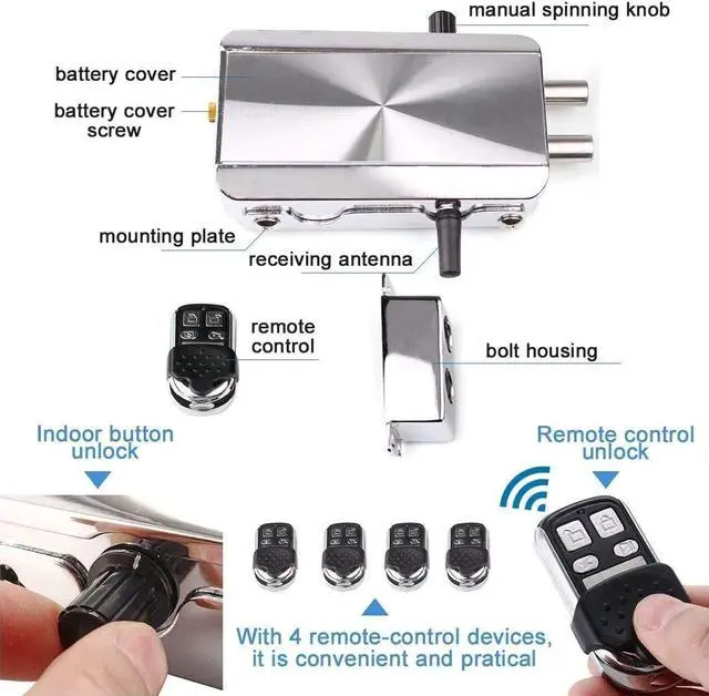 Alt view image 5 of 7 - Ritammi, Remote Control Electronic ligent Door Lock, Smart Wireless Anti-Theft Home Security Keyless Deadbolt Access Control System with 4 Remote Control