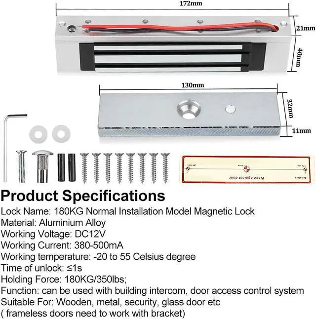 Alt view image 4 of 7 - Stand-Alone Door Access Control System Kit with 180kg/350lbs Electric Magnetic Lock, DC12V/3A Power Supply, Door Exit Button, 10pcs RFID EM ID Keyfobs/Cards