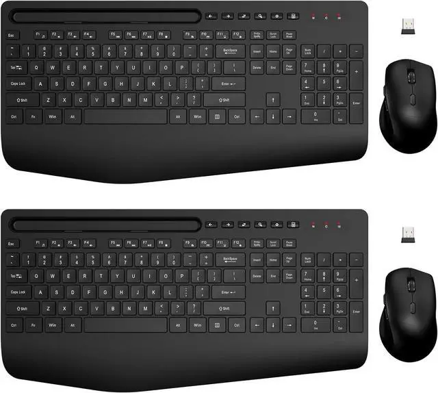 Main image of Wireless Keyboard and Mouse Combo 2 Pack - Full-Sized Ergonomic Keyboard with Wrist Rest, Phone Holder, Sleep Mode, Silent 2.4GHz Cordless Keyboard Mouse Combo for Computer, Laptop, PC, Mac, Windows
