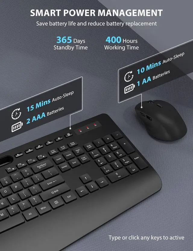 Alt view image 5 of 7 - Wireless Keyboard and Mouse Combo 2 Pack - Full-Sized Ergonomic Keyboard with Wrist Rest, Phone Holder, Sleep Mode, Silent 2.4GHz Cordless Keyboard Mouse Combo for Computer, Laptop, PC, Mac, Windows