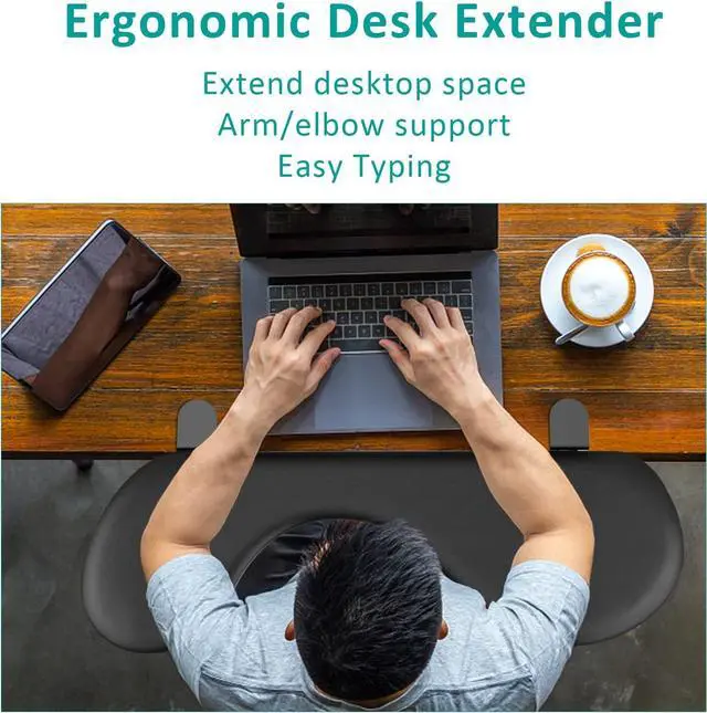 Alt view image 2 of 7 - Foldable Desk Extender Tray, Arm Rest for Desk, Ergonomic Forearm Leather Soft Armrest Support, Wrist & Elbow Pad for Home and Office, Easy Typing & Pain Relief