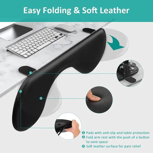 Alt view image 4 of 7 - Foldable Desk Extender Tray, Arm Rest for Desk, Ergonomic Forearm Leather Soft Armrest Support, Wrist & Elbow Pad for Home and Office, Easy Typing & Pain Relief