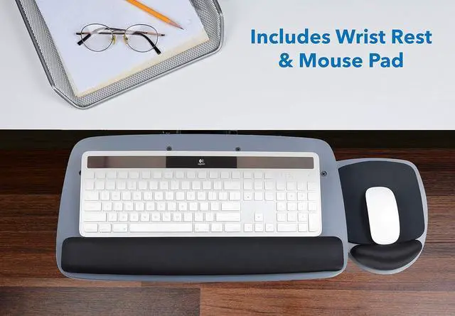 Alt view image 6 of 7 - Under Desk Keyboard Tray, Adjustable Keyboard and Mouse Drawer Platform with Ergonomic Wrist Rest Pad, 17.25" Track (MI-7137)
