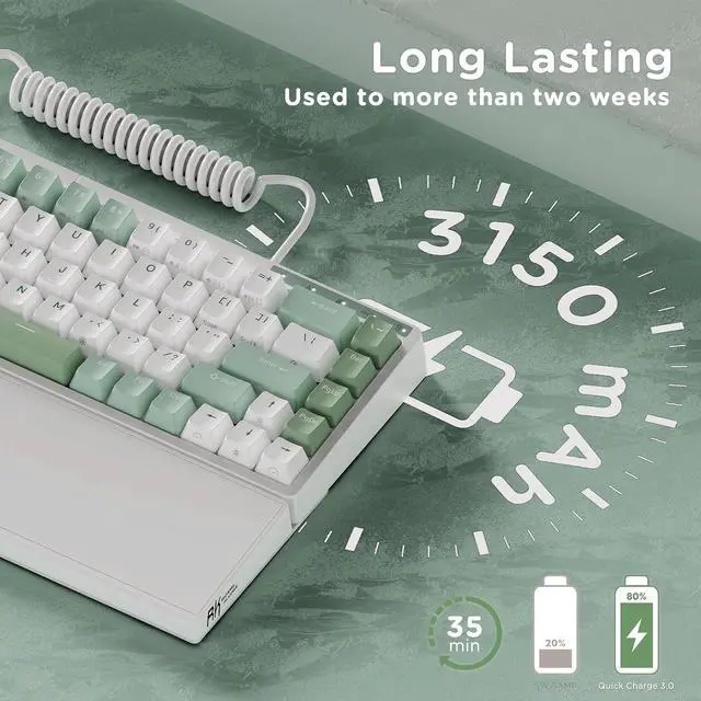 Alt view image 4 of 7 - RK ROYAL KLUDGE RKS70 Ergonomic Split Mechanical Keyboard, Wireless Bluetooth/2.4G/Wired Keyboard with Wrist Rest, 75% RGB PC Gaming Keyboards for Win/Mac, Hot Swappable Silver Grey Switches, White