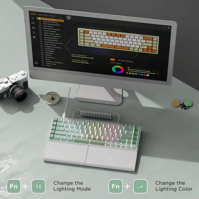 Alt view image 7 of 7 - RK ROYAL KLUDGE RKS70 Ergonomic Split Mechanical Keyboard, Wireless Bluetooth/2.4G/Wired Keyboard with Wrist Rest, 75% RGB PC Gaming Keyboards for Win/Mac, Hot Swappable Silver Grey Switches, White