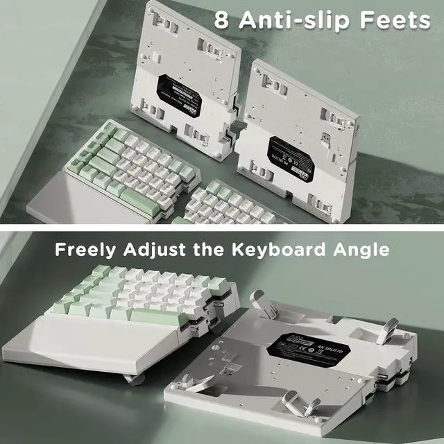 Alt view image 6 of 7 - RK ROYAL KLUDGE RKS70 Ergonomic Split Mechanical Keyboard, Wireless Bluetooth/2.4G/Wired Keyboard with Wrist Rest, 75% RGB PC Gaming Keyboards for Win/Mac, Hot Swappable Silver Grey Switches, White