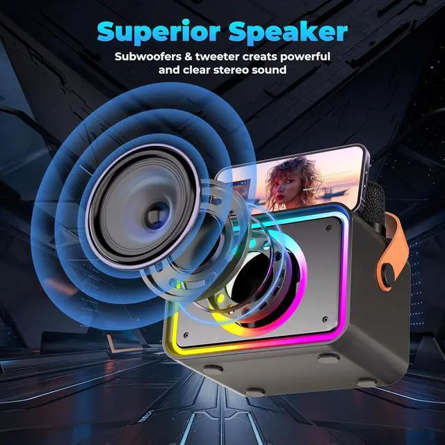 Alt view image 2 of 7 - Machine,Portable Bluetooth Karaoke Speaker with 2 Wireless Microphones for Adults & Kids Toys with LED Lights, Karaoke Microphone with PA System Supports USB/TF/AUX,Gift for Party (Black)