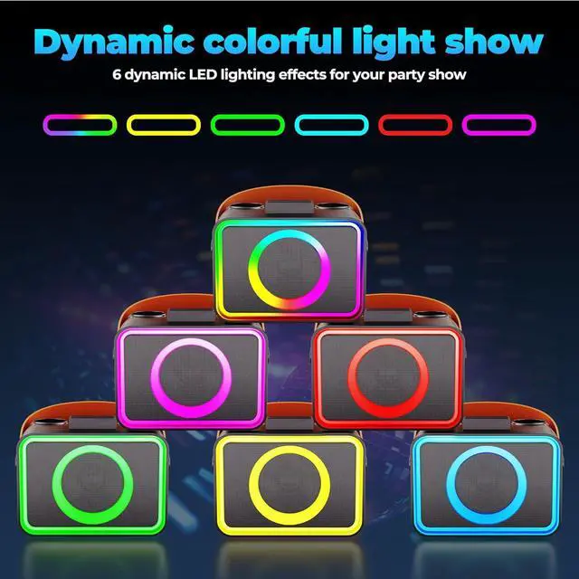 Alt view image 4 of 7 - Machine,Portable Bluetooth Karaoke Speaker with 2 Wireless Microphones for Adults & Kids Toys with LED Lights, Karaoke Microphone with PA System Supports USB/TF/AUX,Gift for Party (Black)