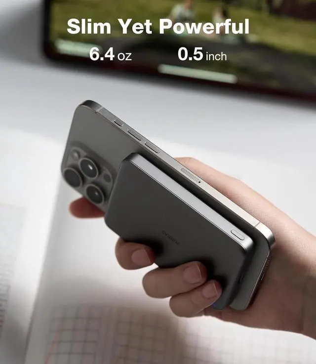 Alt view image 3 of 7 - MiniMag Power Bank Ultra-Slim 10 000mAh Magnetic Wireless Portable Charger 22.5W Fast Charging Battery Pack with USB-C Cable Designed for iPhone 16 Pro Max/16 Pro/16/15/14/13/12 Glacier Gray