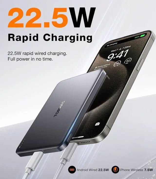 Alt view image 5 of 7 - MiniMag Power Bank Ultra-Slim 10 000mAh Magnetic Wireless Portable Charger 22.5W Fast Charging Battery Pack with USB-C Cable Designed for iPhone 16 Pro Max/16 Pro/16/15/14/13/12 Glacier Gray