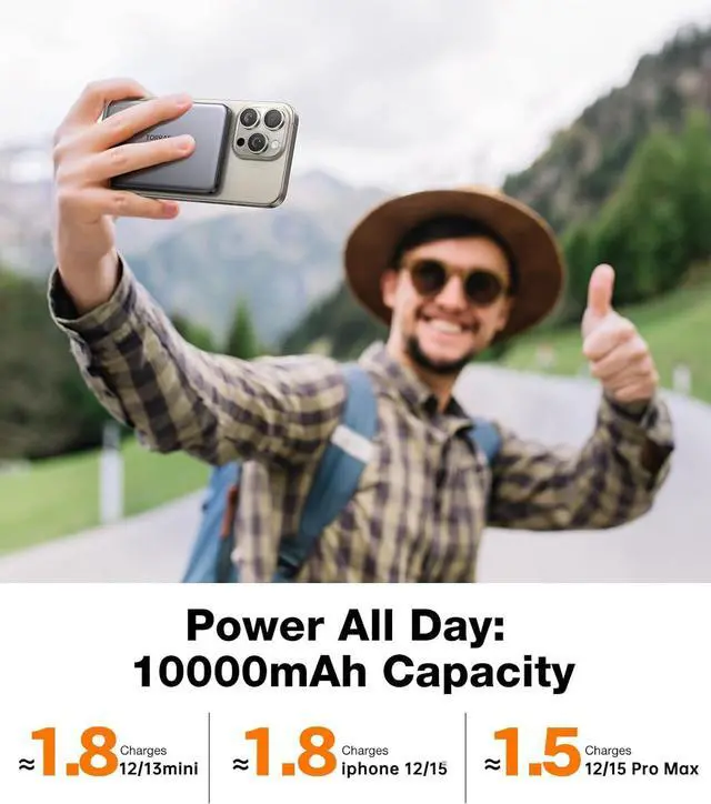 Alt view image 6 of 7 - MiniMag Power Bank Ultra-Slim 10 000mAh Magnetic Wireless Portable Charger 22.5W Fast Charging Battery Pack with USB-C Cable Designed for iPhone 16 Pro Max/16 Pro/16/15/14/13/12 Glacier Gray