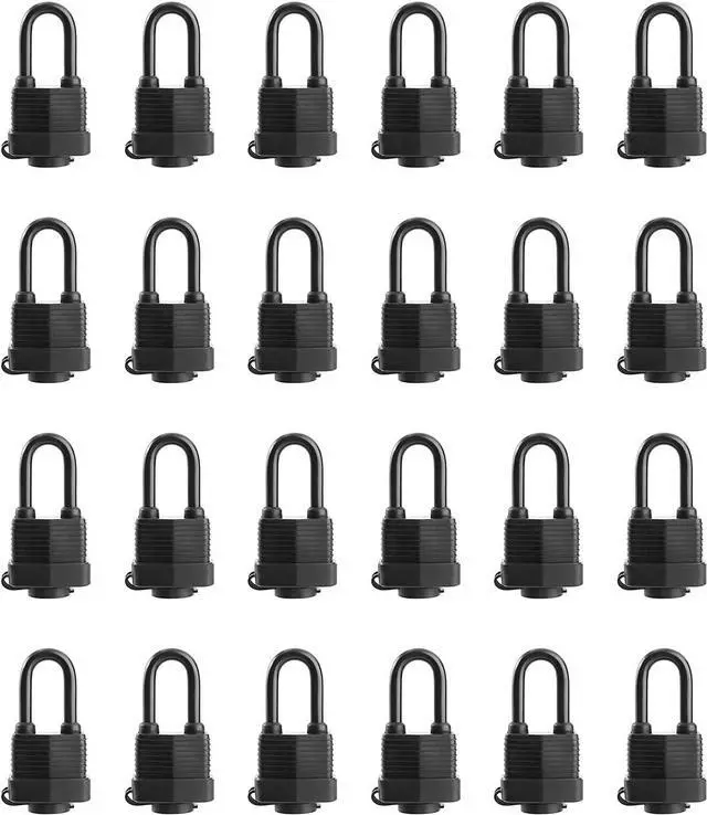 Main image of Waterproof Padlocks Keyed Alike for Outdoor use, Covered Heavy Duty Laminated Steel Lock, 1-9/16 Inch. Wide, Long Padlock, Pack of 24