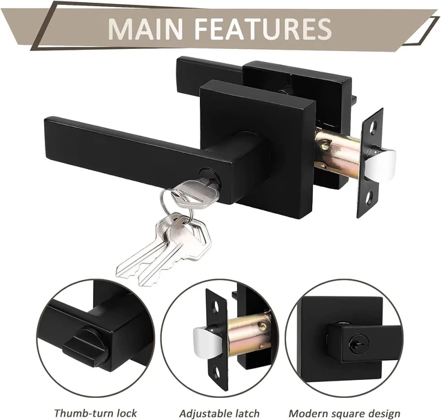 Alt view image 3 of 7 - 2-Pack Keyed-Alike Entry Door Levers with Lock & Same Key, Matte Black Entrance Handles for Office & Front Door (Each with 3 Keys)