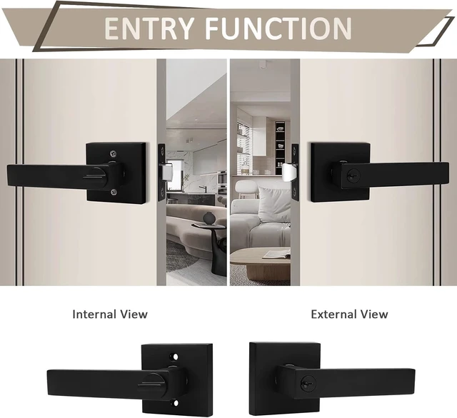 Alt view image 4 of 7 - 2-Pack Keyed-Alike Entry Door Levers with Lock & Same Key, Matte Black Entrance Handles for Office & Front Door (Each with 3 Keys)