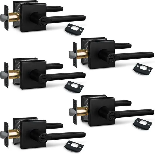 Main image of (5Pack) Bed/Bath Room Door Lever for Privacy Bathroom and Interior Door Door Lock Handle in Aged Matt Black, HD1601-DB-BK-5P