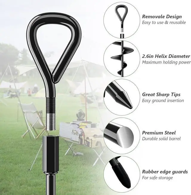 Alt view image 4 of 7 - 18''/30" Long Ground Anchor, Heavy Duty Earth Anchors Ground Anchors Screw in Kit with T-Handle Hex Wrench for Camping Tent, Swing Sets, Securing Animals, Sheds, Trampoline