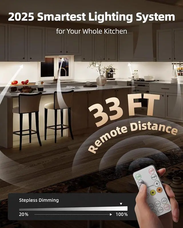 Alt view image 5 of 7 - 5 Pack Under Cabinet Lighting, 4000mAh Recharge Motion Sensor Light, 16.5inch Magnetic Closet Lights with Dimm & 3 Color Temps, Wireless Motion Activated Lights with Remote for Kitchen