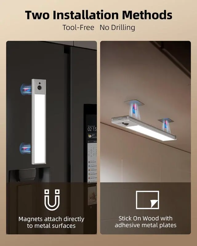 Alt view image 7 of 7 - 5 Pack Under Cabinet Lighting, 4000mAh Recharge Motion Sensor Light, 16.5inch Magnetic Closet Lights with Dimm & 3 Color Temps, Wireless Motion Activated Lights with Remote for Kitchen
