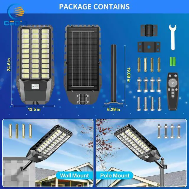 Alt view image 7 of 7 - Solar Street Lights Outdoor, 9800W Solar Lights Outdoor, 450000 Lumens LED Street Light Waterproof IP67 Dusk to Dawn,LED Flood Light with Motion Sensor (9800W-1PC)
