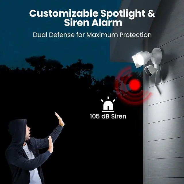 Alt view image 4 of 7 - Floodlight Camera Flood Lights Outdoor - Motion Sensor Outdoor Lights 3K UHD Security Camera, 5500K 2800-Lumen, 105dB Siren, Wired 24/7 Recording