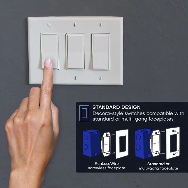 Alt view image 6 of 7 - Wireless Light Switch & Relay Bundle Battery-Free with 150ft RF Range Remote Self-Powered by Kinetic Energy DIY Single Pole Kit: 1 5A On/Off Receiver, 1 Switch  White