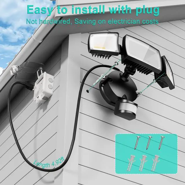 Alt view image 2 of 7 - 55W Plug in Motion Sensor Lights Outdoor, Flood Lights Motion Sensor with Remote Control, Dusk to Dawn Security Light for Outside, 5000k, 5500lm, IP65 Waterproof for Porch, Yard-2 Pack
