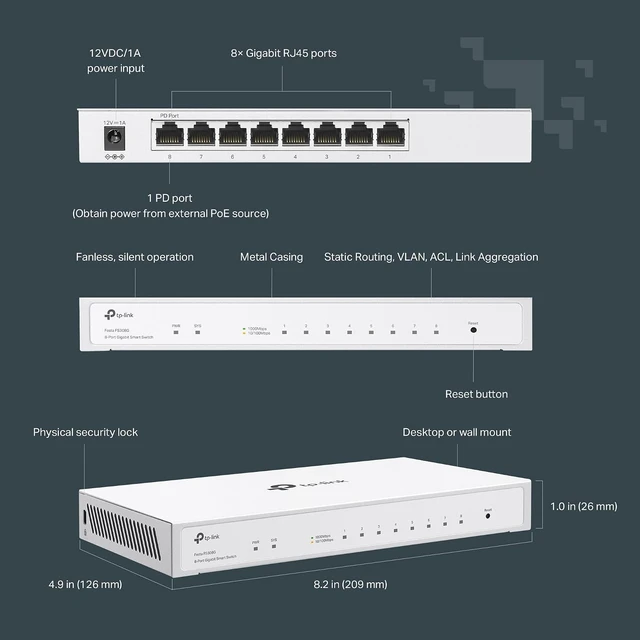 Alt view image 4 of 5 - TP-Link Festa FS308G, 8 Port Gigabit Smart Managed Switch