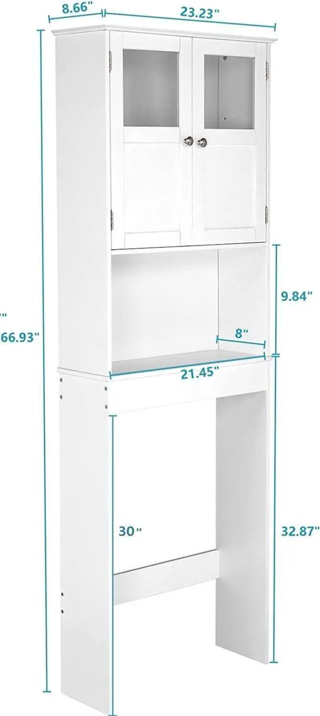 Alt view image 2 of 7 - Over The Toilet Storage Cabinet with Adjustable Shelf White Bathroom Floor Organizer Space Saver with Double Doors, 67" Height