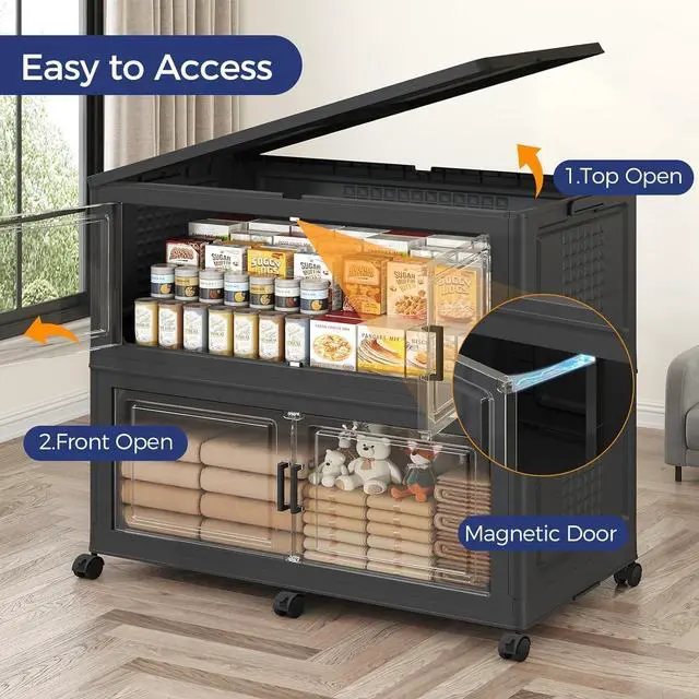 Alt view image 4 of 7 - 200GAL Extra Large Storage Bins with Lid, 800Qt Stackable Closet Organizers and Drawers, Collapsible Storage Bins with Wheels, Folding Storages Cabinet for Home Bedroom Office, 4Pack Black