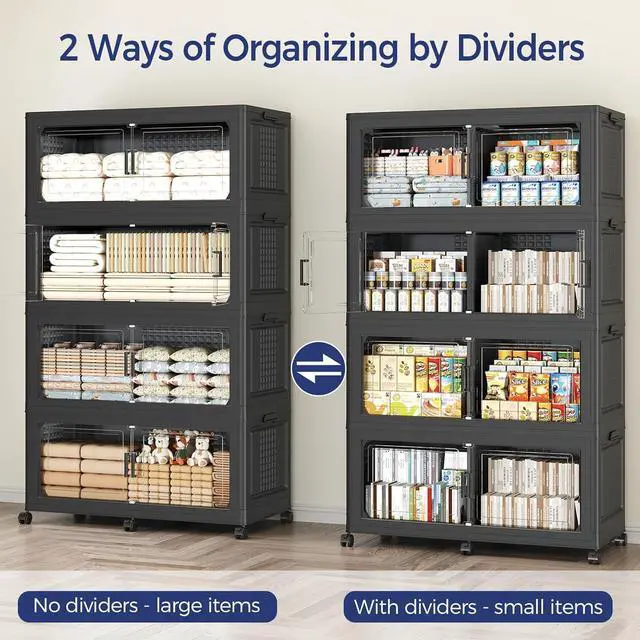 Alt view image 7 of 7 - 200GAL Extra Large Storage Bins with Lid, 800Qt Stackable Closet Organizers and Drawers, Collapsible Storage Bins with Wheels, Folding Storages Cabinet for Home Bedroom Office, 5Pack Black