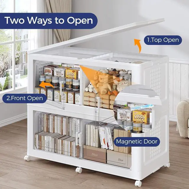 Alt view image 4 of 7 - 200GAL Extra Large Storage Bins with Lid, 800Qt Stackable Closet Organizers and Drawers, Collapsible Storage Bins with Wheels, Folding Storages Cabinet for Home Bedroom Office, 5Pack White