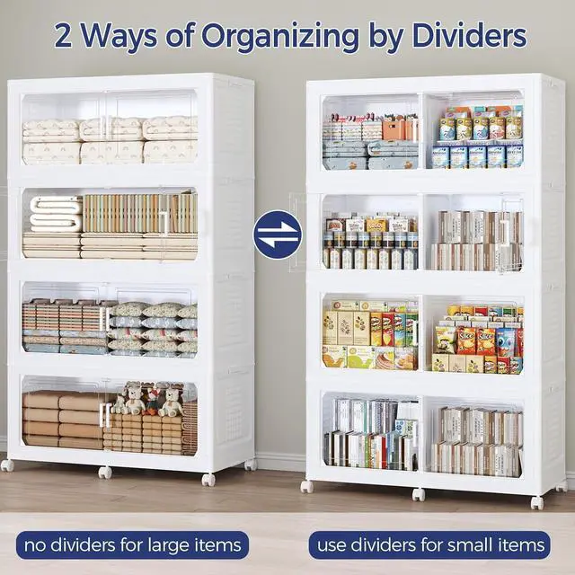 Alt view image 6 of 7 - 200GAL Extra Large Storage Bins with Lid, 800Qt Stackable Closet Organizers and Drawers, Collapsible Storage Bins with Wheels, Folding Storages Cabinet for Home Bedroom Office, 5Pack White