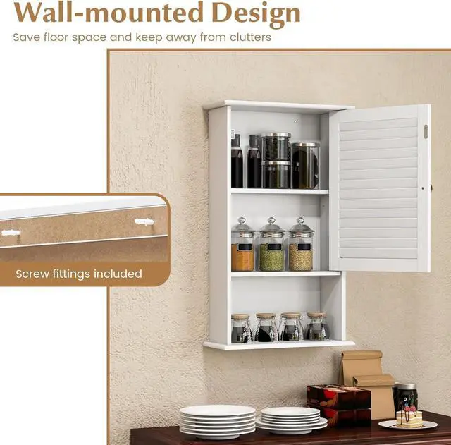Alt view image 5 of 7 - Bathroom Wall Mount Cabinet - Over The Toilet Storage Organizer with Single Door and Adjustable Shelf, Above Toilet Medicine Cabinet for Living Room, Kitchen, Hallway, Hanging Cabinet (White)