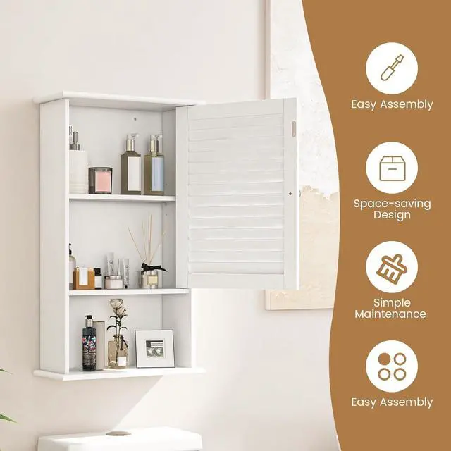 Alt view image 6 of 7 - Bathroom Wall Mount Cabinet - Over The Toilet Storage Organizer with Single Door and Adjustable Shelf, Above Toilet Medicine Cabinet for Living Room, Kitchen, Hallway, Hanging Cabinet (White)