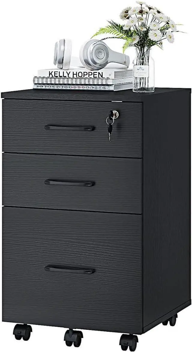 Main image of 3 Drawer Wood Mobile File Cabinet, Under Desk Storage Drawers Small File Cabinet for Home Office (Black)
