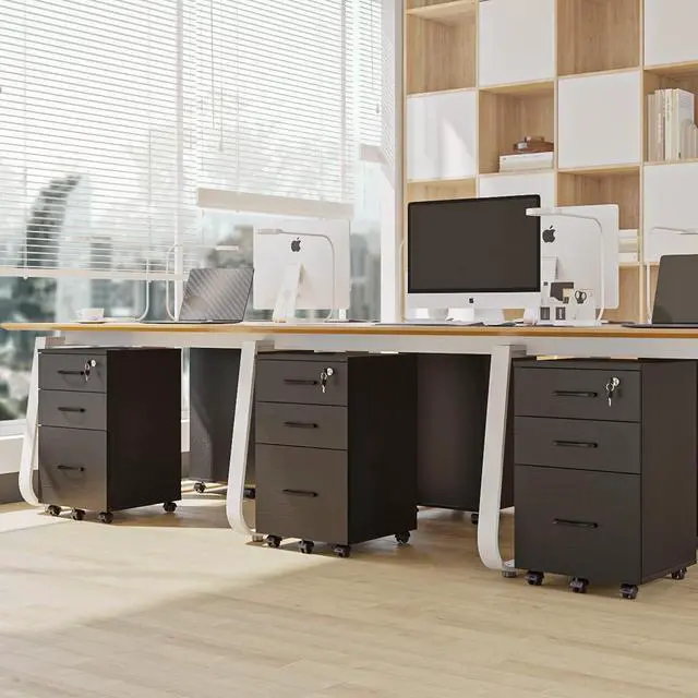 Alt view image 2 of 7 - 3 Drawer Wood Mobile File Cabinet, Under Desk Storage Drawers Small File Cabinet for Home Office (Black)