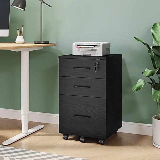 Alt view image 4 of 7 - 3 Drawer Wood Mobile File Cabinet, Under Desk Storage Drawers Small File Cabinet for Home Office (Black)