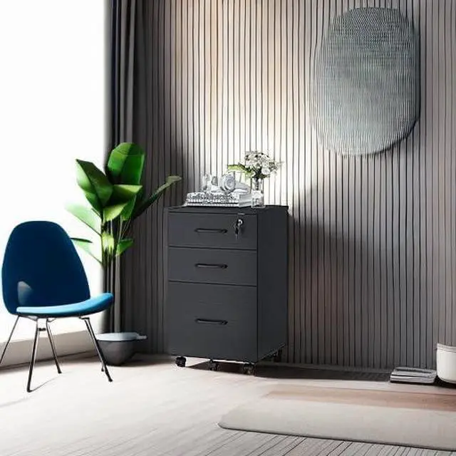Alt view image 6 of 7 - 3 Drawer Wood Mobile File Cabinet, Under Desk Storage Drawers Small File Cabinet for Home Office (Black)