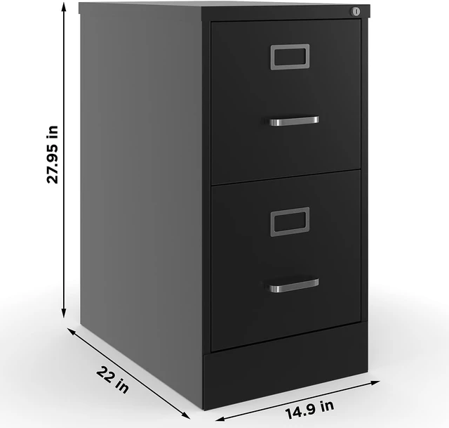 Alt view image 2 of 7 - 2-Drawer Vertical Letter Size File Cabinet, Lockable, Black