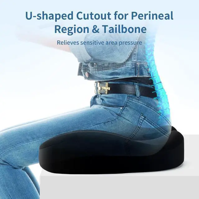Alt view image 3 of 7 - Dense Memory Foam Seat Cushion for Tailbone Pain Relief - Orthopedic Coccyx Support for Hemorrhoid & Sciatica - Fits Wooden/Office Chairs & Home