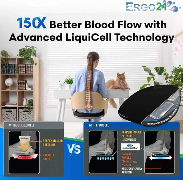 Alt view image 3 of 7 - Original Seat Cushion with LiquiCell Technology  Tailbone, Sciatica, Hip & Lower Back Pain Relief  Car Seat Cushion, Office Chair, Truck, Travel, Home  18"x17"x2"