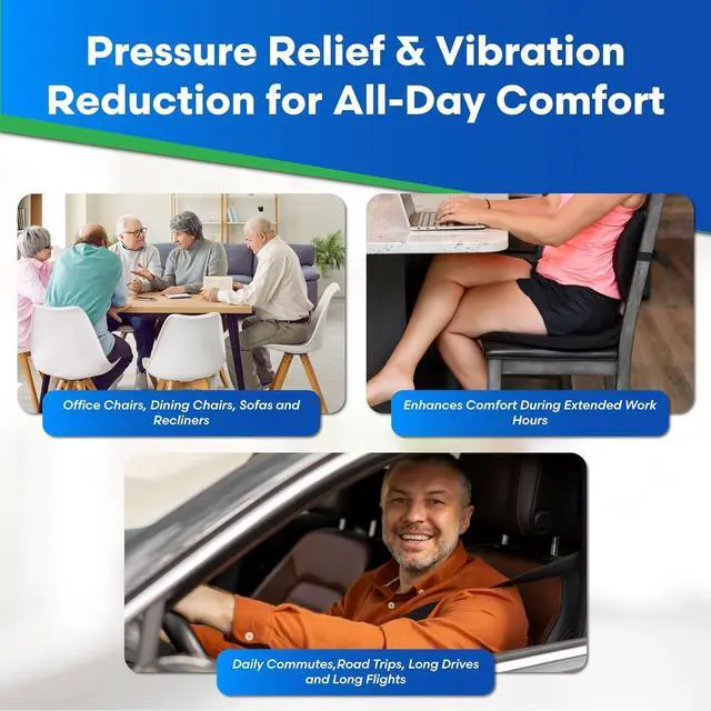 Alt view image 6 of 7 - Original Seat Cushion with LiquiCell Technology  Tailbone, Sciatica, Hip & Lower Back Pain Relief  Car Seat Cushion, Office Chair, Truck, Travel, Home  18"x17"x2"
